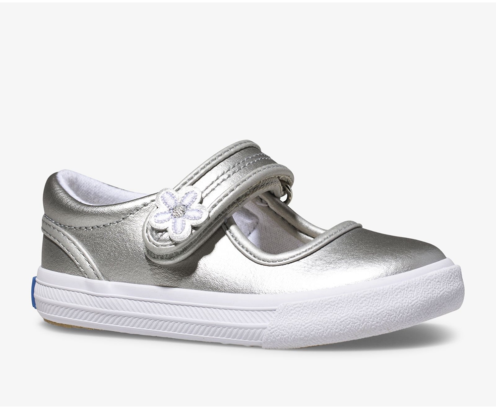 Kids Keds Slip Ons - Ella Mary Jane - Silver - 3970-HCWLF